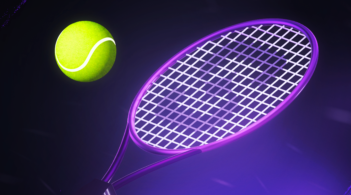 A shuffle tennis racket and a tennis ball